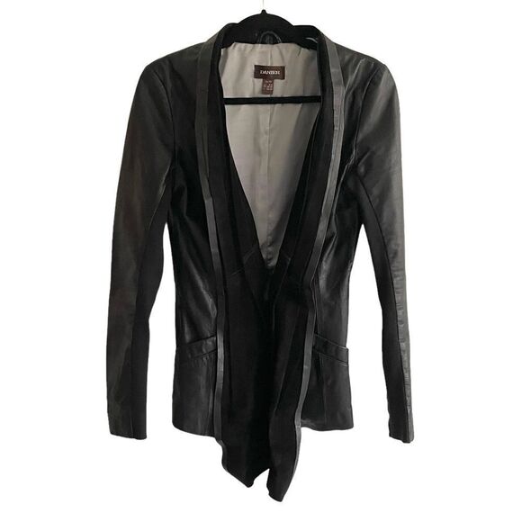 DANIER leather open front blazer jacket suede shawl collar black XS - Picture 14 of 15